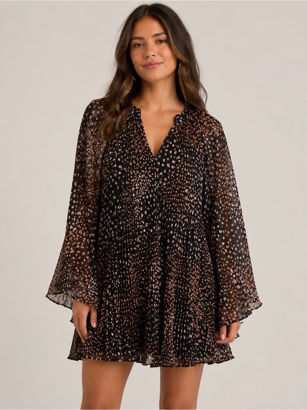 Anthropologie Toulon Trapeze Printed Pleated Mini Dress